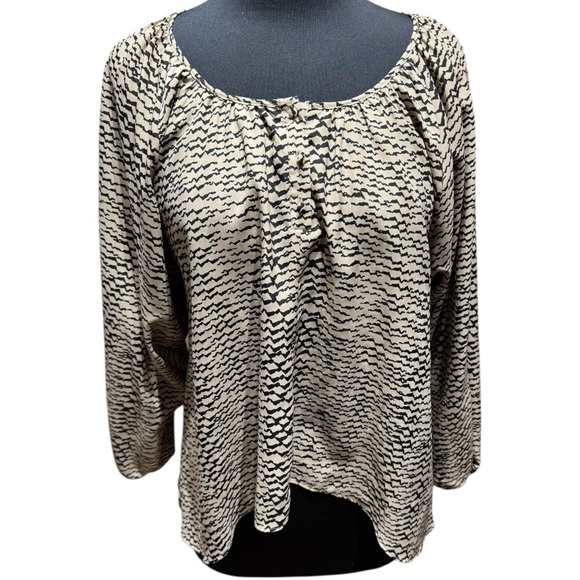 KENAR Beige & Black Abstract Print Blouse | Size M | High-Low Hem | Elastic Cuff - Picture 1 of 5